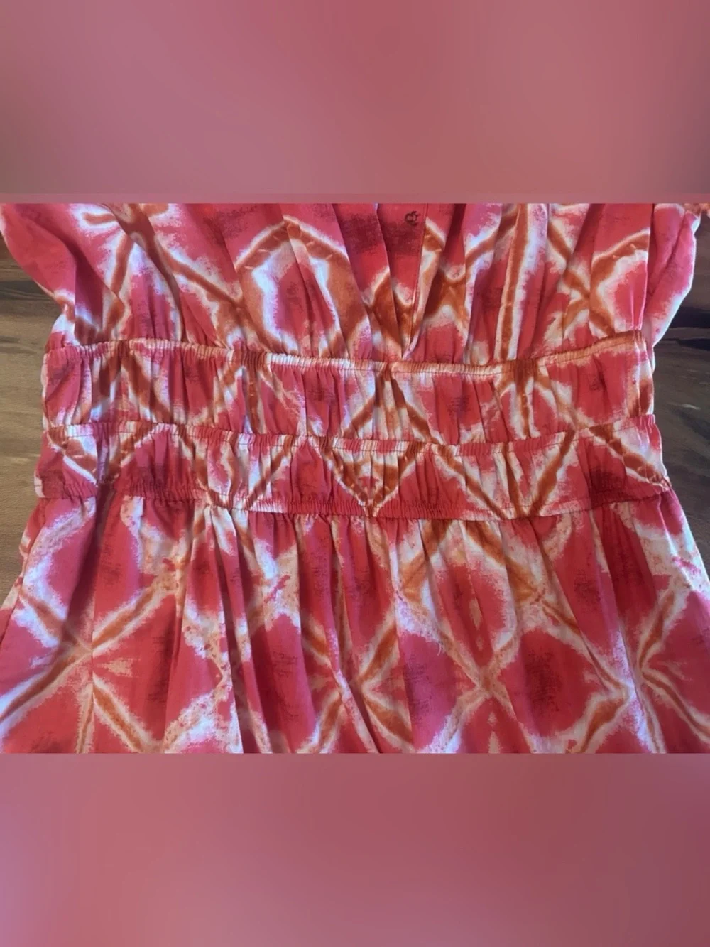 Anthropologie Somerset Mini Dress Pink Orange Tie Dye Smocked Waist Size:Small
